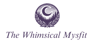Logo with crescent moon, trees, and two feathers and words The Whimsical Mysfit Studio the place for intuitive self discovery through setting intentions