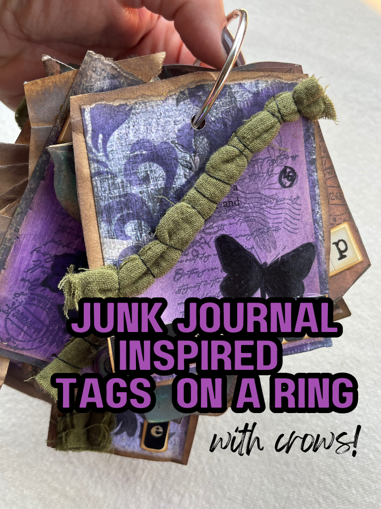 Junk Journal Style Tags On a Ring With Crows